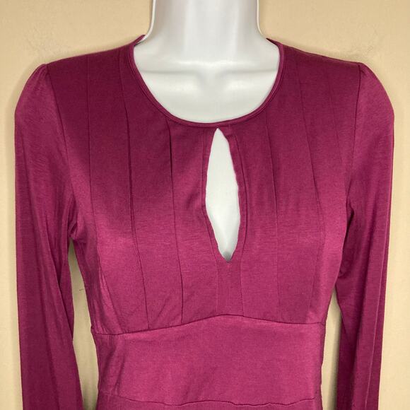 Free People Purple Keyhole Front Open Back Tie Shift Dress Long Sleeve  Size 4 - Picture 14 of 16
